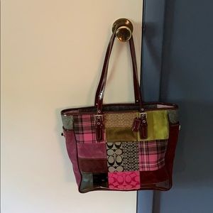Coach Holiday Suede Canvas Patchwork Bag